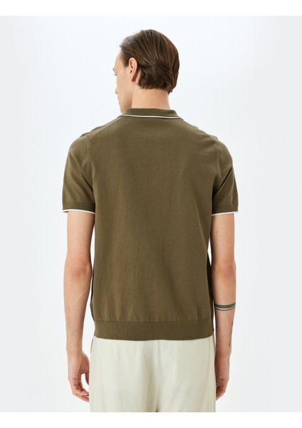 Yarım Fermuarlı Yaka Detaylı Pamuklu Kısa Kollu Triko Kazak fırsatları