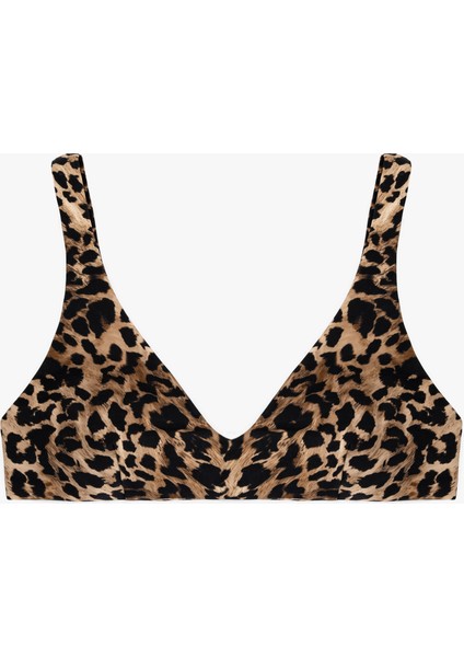 Mat Kumaş V Yaka Leopar Desenli Bikini Üst