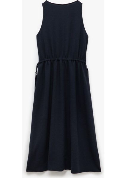 Viskon Keten Karışımlı Cepli Kolsuz V Yaka Midi Boy Elbise fırsatları