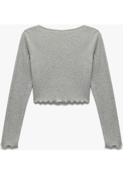 Çıt Çıt Düğmeli Yuvarlak Yaka Uzun Kollu Slim Fit Crop Tişört fırsatları