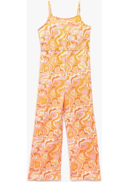 Askılı Bisiklet Yaka Kolsuz Desenli Uzun Tulum