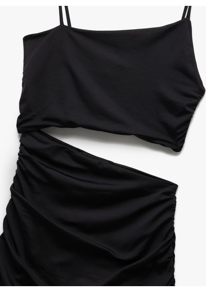 Ince Askılı Yan Pencere Detaylı Midi Bodycon Elbise modelleri