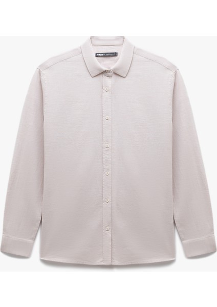 Pamuklu Düğmeli Armürlü Uzun Kollu Gömlek