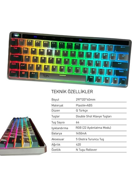 Airsync Mekanik Kablosuz Rgb Işıklı Gamer Klavye fırsatları