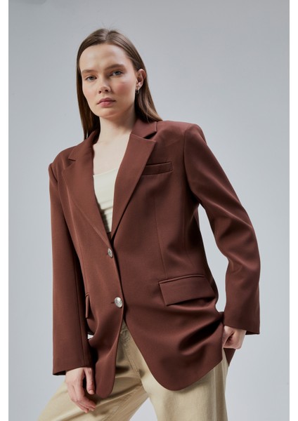 Kadın Oversize Astarlı Dokuma Blazer Ceket