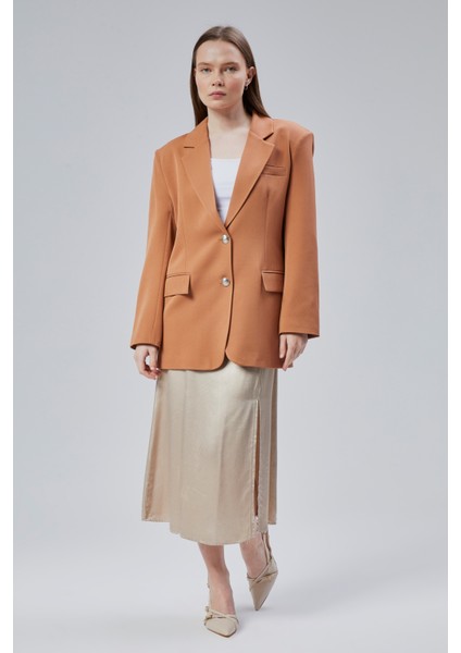 Kadın Oversize Astarlı Dokuma Blazer Ceket