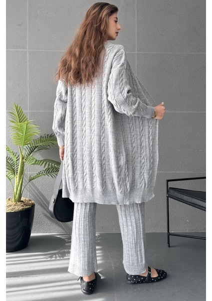 Örgü Desenli 3\&apos;lü Triko Takım modelleri