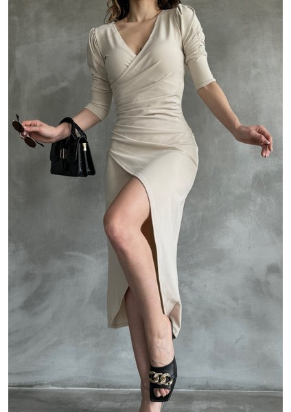 V Yaka Anvelop Etek Midi Boy Dalgıç Elbise modelleri