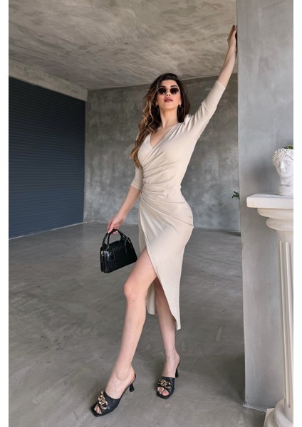 V Yaka Anvelop Etek Midi Boy Dalgıç Elbise fırsatları