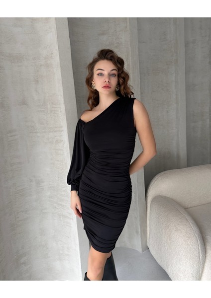 Tek Omuz Drapeli Mini Elbise fiyatları