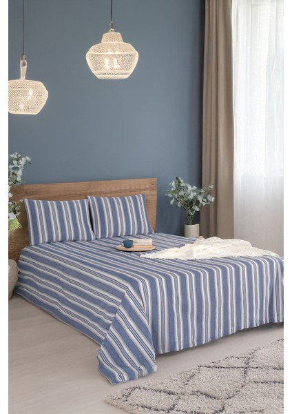 Sport Çizgili Çarşaf + Yastık Kılıfı Seti Tek Kişilik Soft Line Lacivert