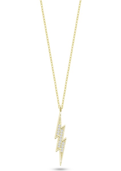 Gümüş Şimşek Kolye 925 Ayar Gümüş Ssyıldk Sarı Renk