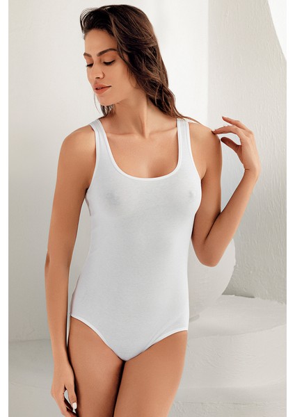 Dar Askılı U Yaka Çıtçıtlı Body Beyaz MB880