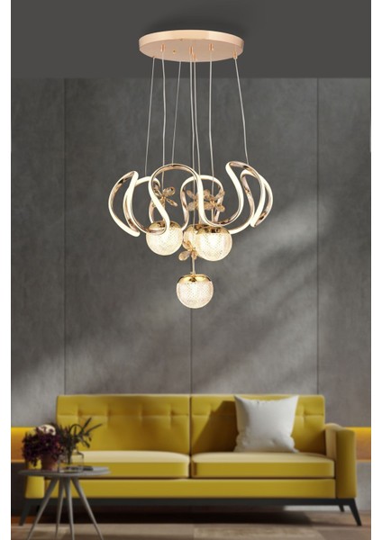 Maxı Toplu Taşlı Modern Sarkıt LED Avize 3 Renk Gold Kaplamalı fiyatları