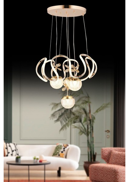 Maxı Toplu Taşlı Modern Sarkıt LED Avize 3 Renk Gold Kaplamalı modelleri