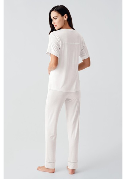 Dantelli Kısa Kollu Esnek Viskoz Pijama Takım 17204 modelleri