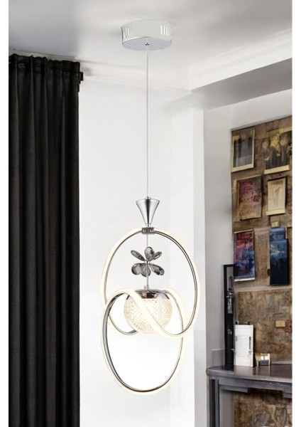 A++ Plus Modern Sarkıt LED Avize Badem Krom 3 Renk Toplu Taşlı