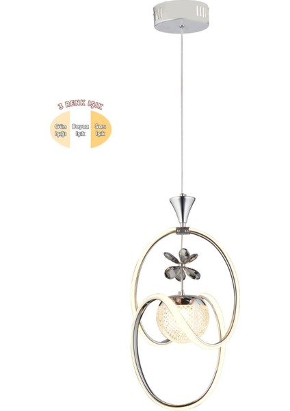 A++ Plus Modern Sarkıt LED Avize Badem Krom 3 Renk Toplu Taşlı