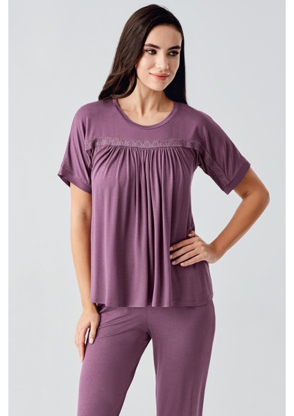 Dantelli Kısa Kollu Esnek Viskoz Pijama Takım 17204 fiyatları