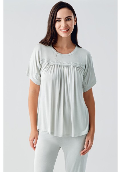 Dantelli Kısa Kollu Esnek Viskoz Pijama Takım 17204 fiyatları