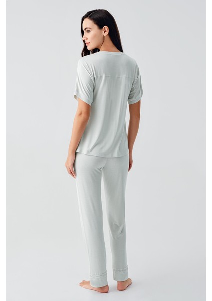 Dantelli Kısa Kollu Esnek Viskoz Pijama Takım 17204 modelleri