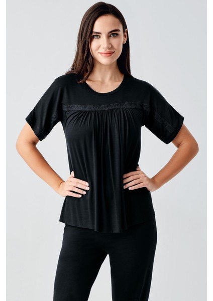 Dantelli Kısa Kollu Esnek Viskoz Pijama Takım 17204 fiyatları