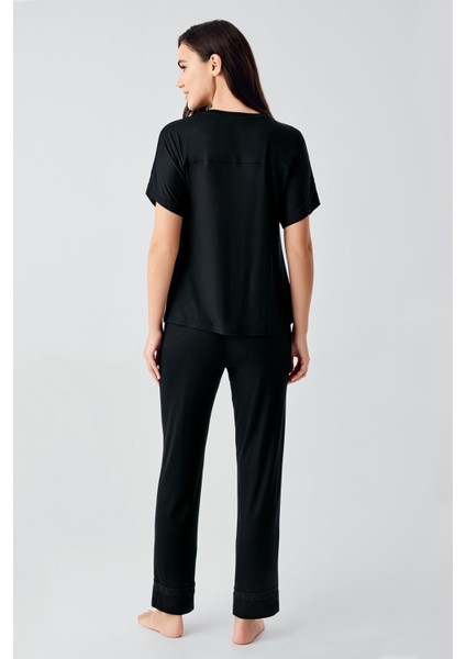 Dantelli Kısa Kollu Esnek Viskoz Pijama Takım 17204 modelleri