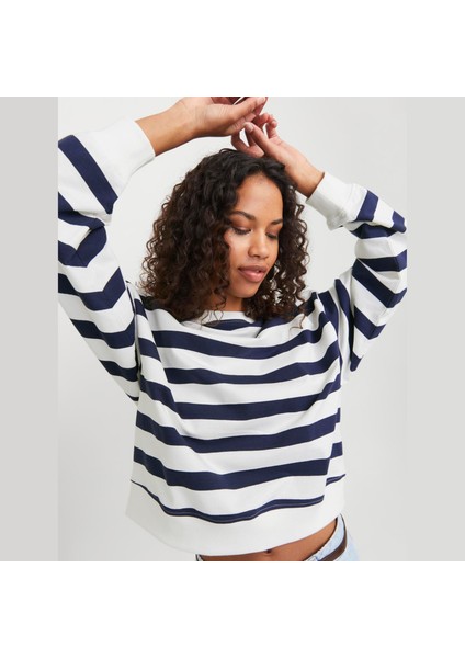 Kadin Bisiklet Yaka Çizgili Sweatshirt - Alfa