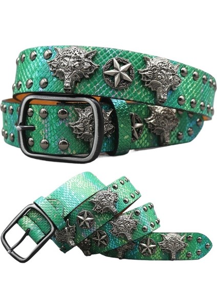 7 Renk 3D Kurt Başlı Perçin Kemer Punk Erkek Kemeri Yılan Desen Çok Yönlü Dekorasyon Y2K Kemer (Yurt Dışından)