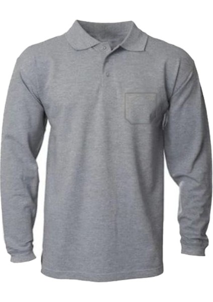 Polo Yaka Pike Örme Gri Sweatshirt