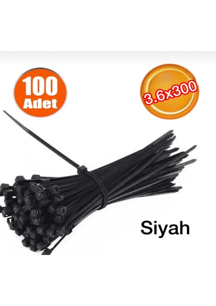 Plastik Cırt Kelepçe 3.6X300 mm (100 Adet) Siyah