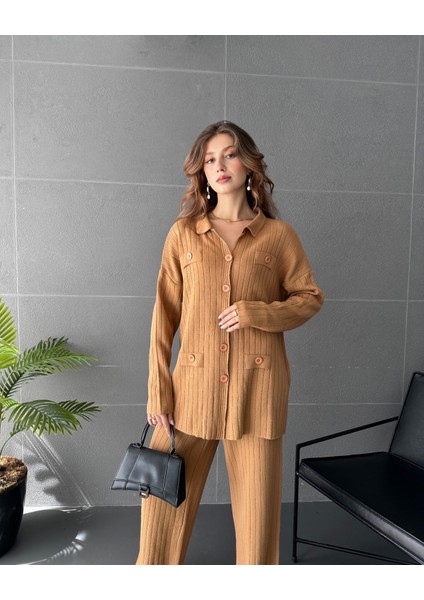 Düğme Detaylı Fitilli 2\'li Triko Takım
