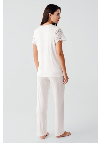 Vual Detaylı Düğmeli Kısa Kollu Esnek Viskoz Hamile Pijama Takım 17203 indirimleri