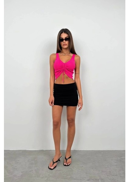 Ön Büzgülü Crop Bluz