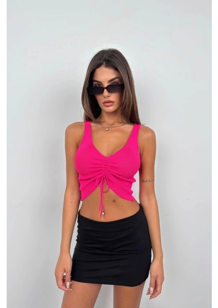 Ön Büzgülü Crop Bluz