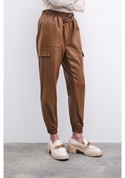 Deri Jogger Pantolon - Bej