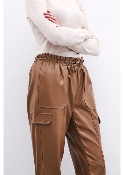 Deri Jogger Pantolon - Bej