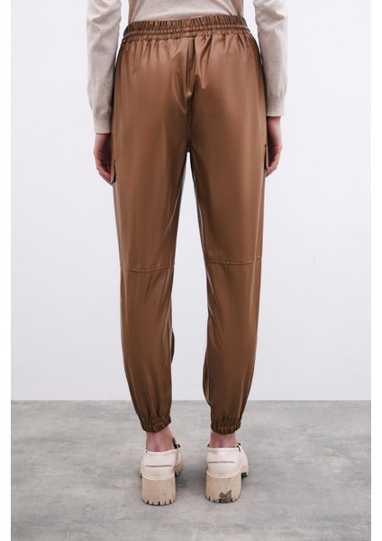 Deri Jogger Pantolon - Bej