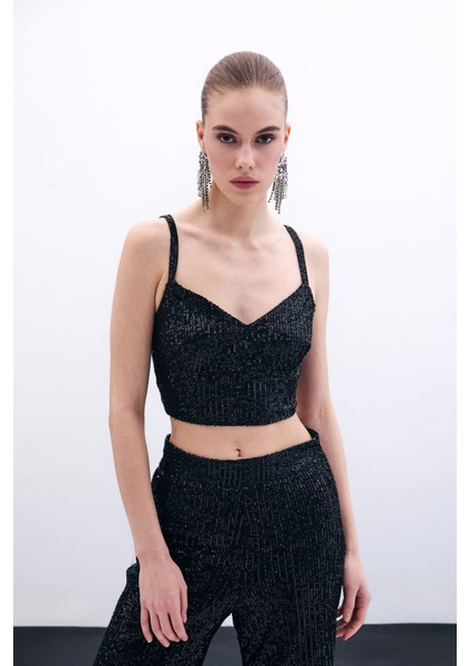 Kalın Askılı Payet Crop - Siyah fiyatları