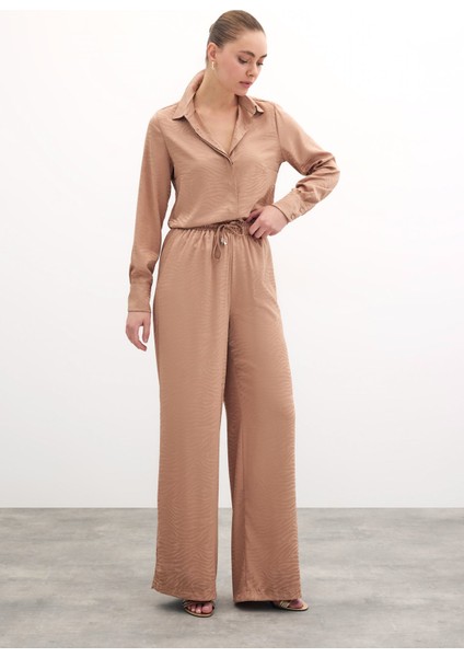Zebra Desenli Salaş Pantolon - Camel