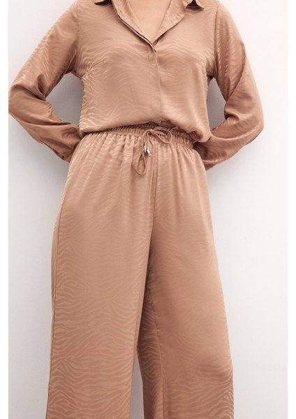 Zebra Desenli Salaş Pantolon - Camel indirimleri