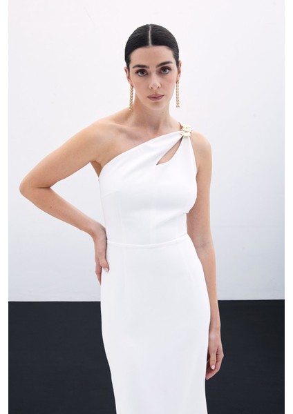 Aksesuar Detaylı Elbise - Ekru fırsatları