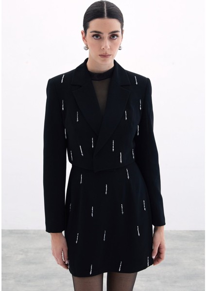 Taşlı Kısa Ceket - Siyah