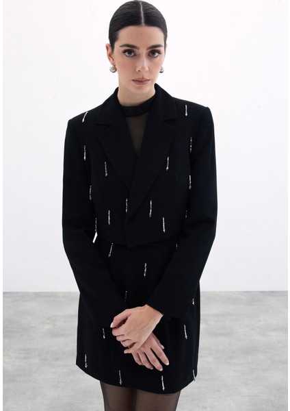 Taşlı Kısa Ceket - Siyah fırsatları