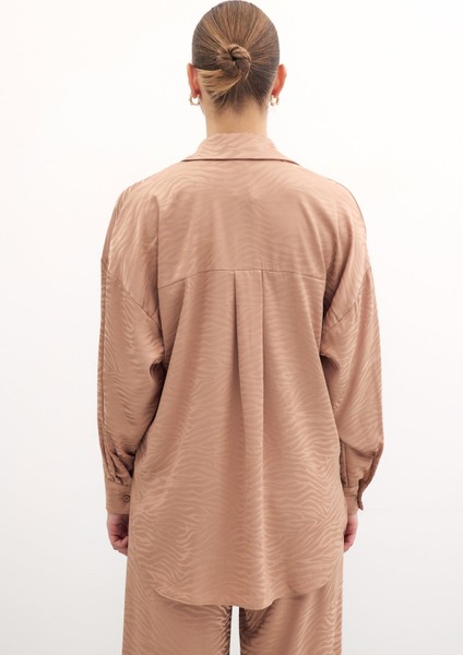 Zebra Desenli Salaş Gömlek - Camel indirimleri