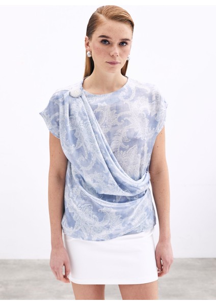 Aksesuar Detaylı Bluz - Mavi