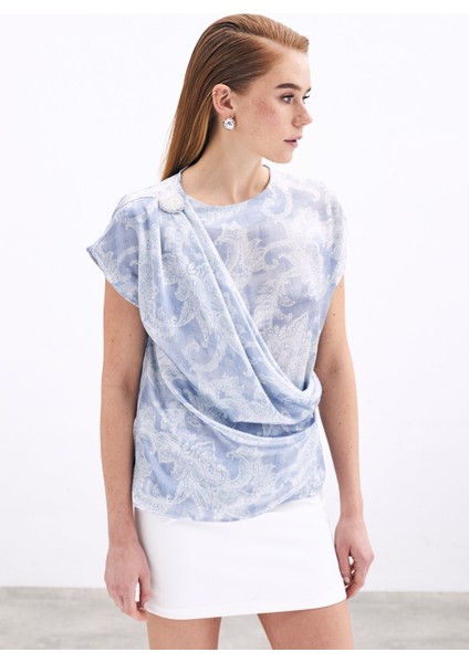 Aksesuar Detaylı Bluz - Mavi modelleri