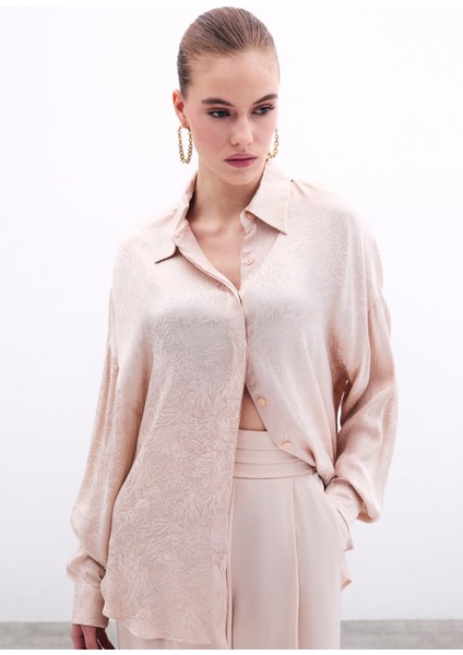 Desenli Salaş Gömlek - Bej fırsatları