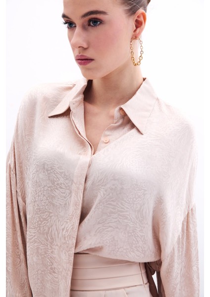 Desenli Salaş Gömlek - Bej indirimleri