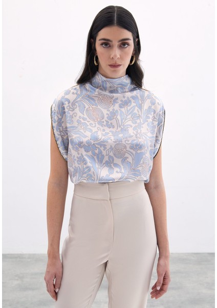 Aksesuarlı Yarasa Kol Bluz - Mavi fiyatları